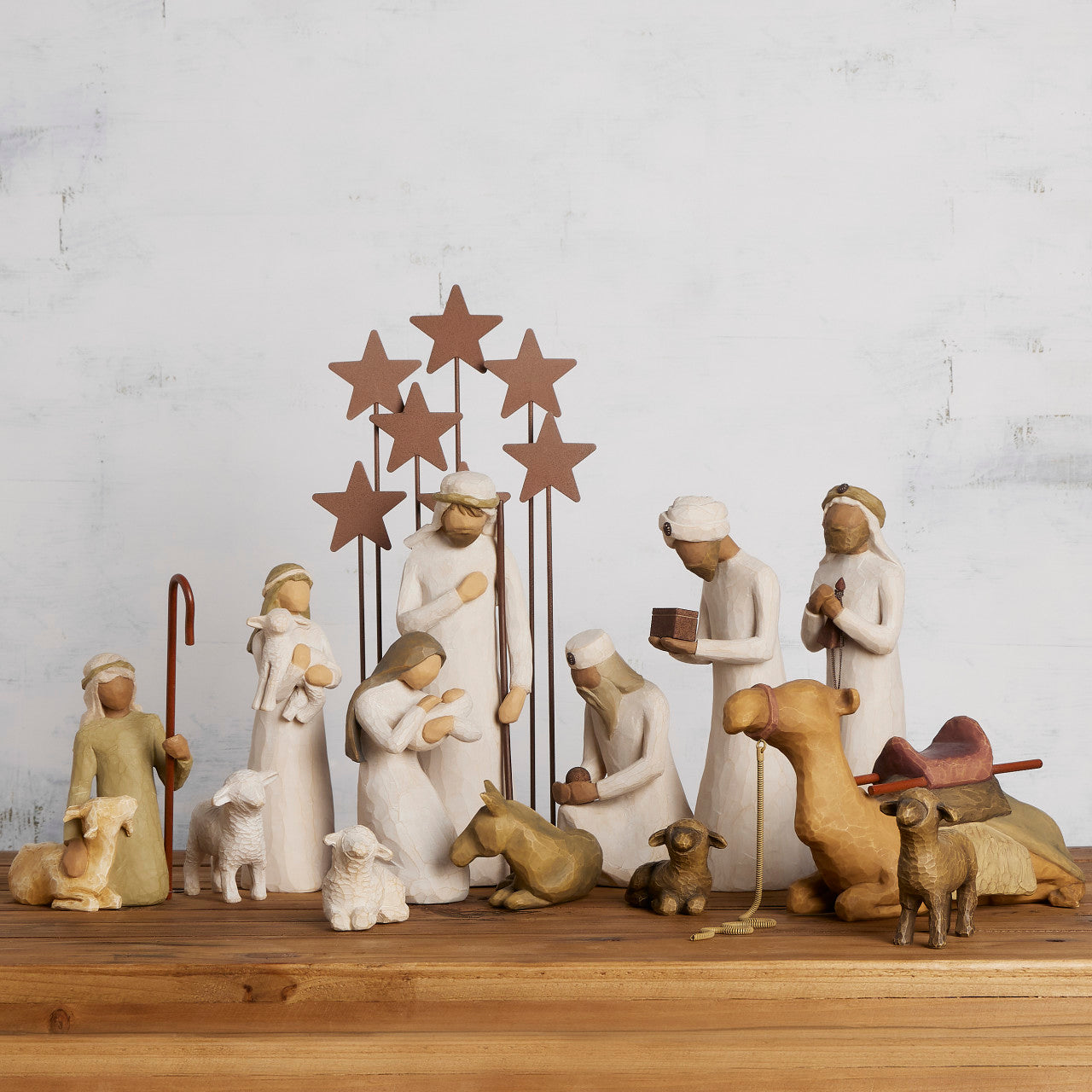 Nativity Starter Figures plus The Three Wisemen and Metal Stars, 14-piece Set